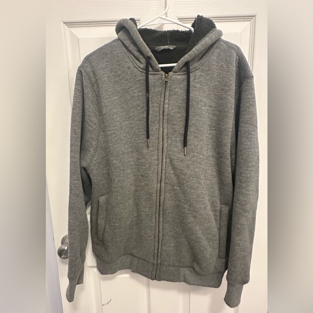 Gray Men's Hoodie Sherpa Lined